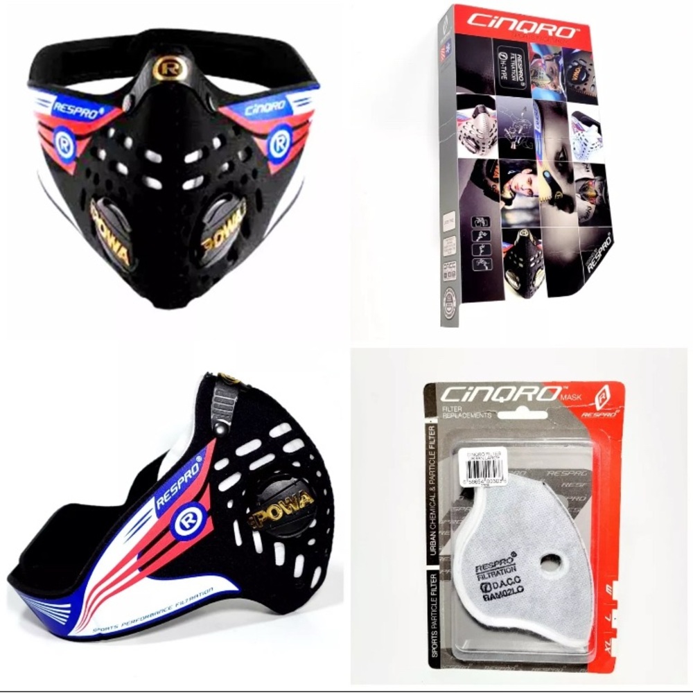 CINQRO RESPRO FILTRATION Sports Face MASK Neoprene Exhaust Valves Filter NEW L